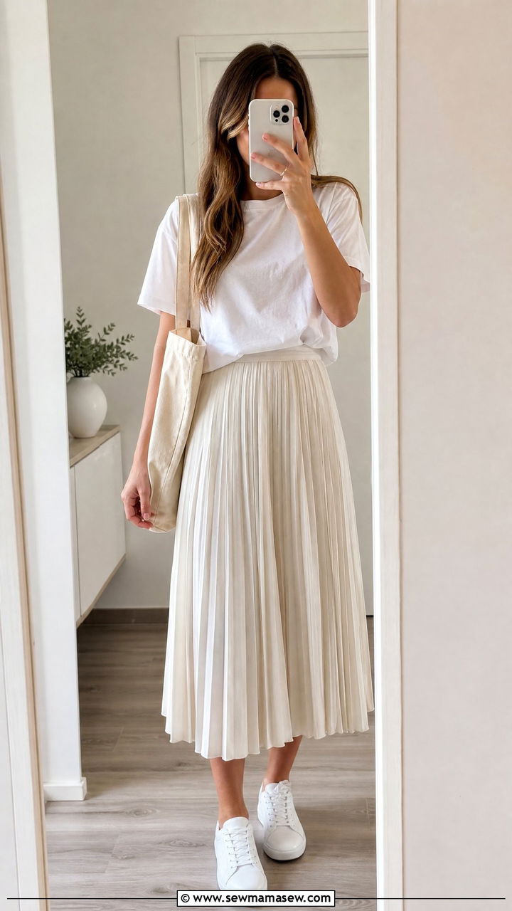 White Tee and Midi Skirt Outfit - 30 summer day to night outfit ideas