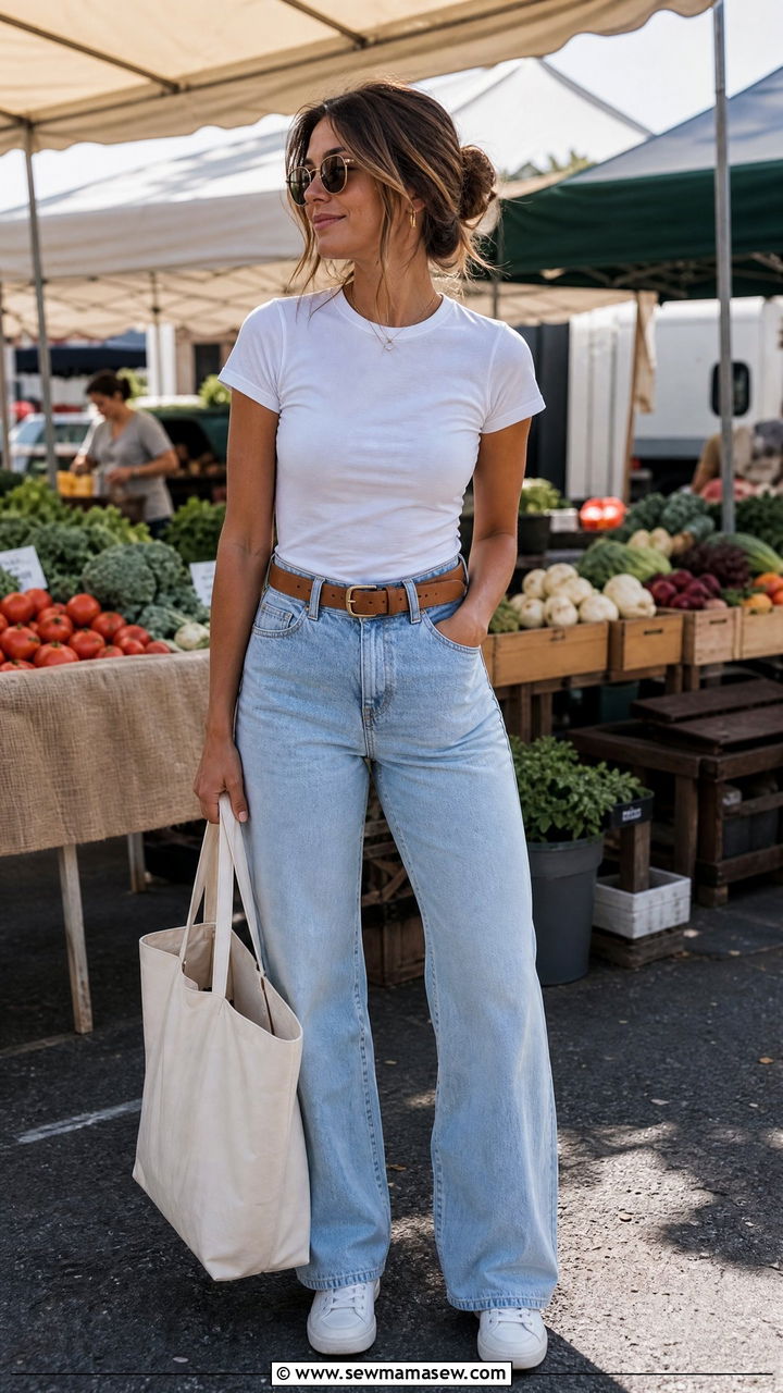 White Tee and Wide Leg Jeans - 25 How to style wide leg jeans in spring