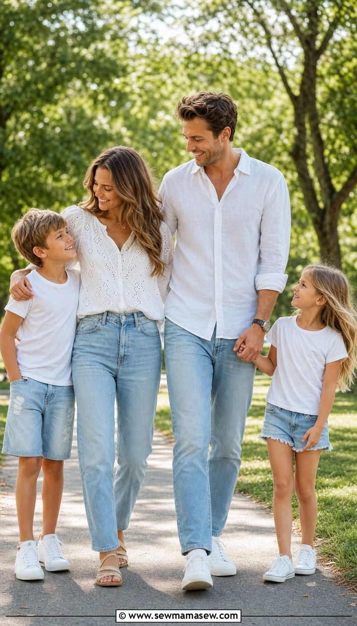 White Top and Light Denim Family Photo Outfit - 25 family photo outfits aesthetic