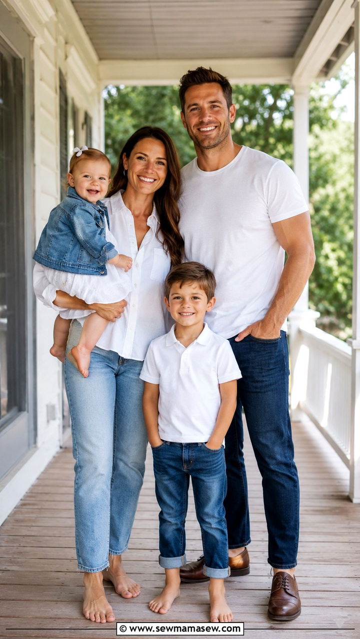White Tops And Denim Family Photo Outfits - 20 Pinterest family photo outfits