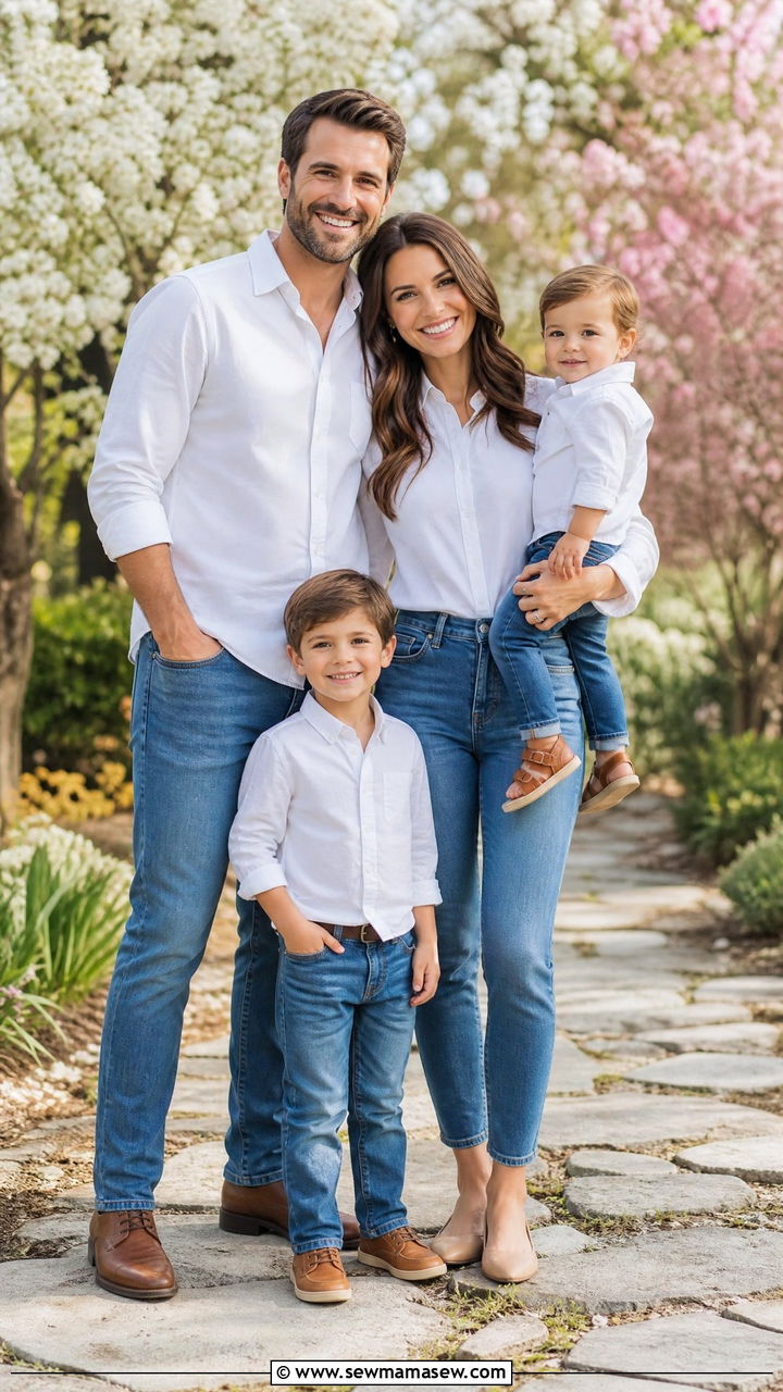 White Tops and Denim for a Fresh Spring Look - 25 Family spring photo outfit ideas