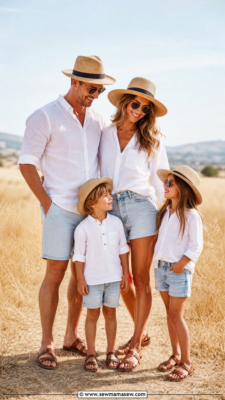 White Tops and Light Wash Denim for Summer Family Photos - 30 summer family photoshoot outfit ideas