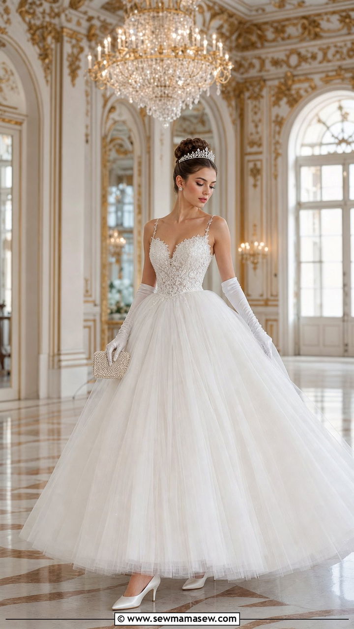 White Tulle Princess Ball Gown with Crystal Tiara - 25 Debutante ball outfit ideas