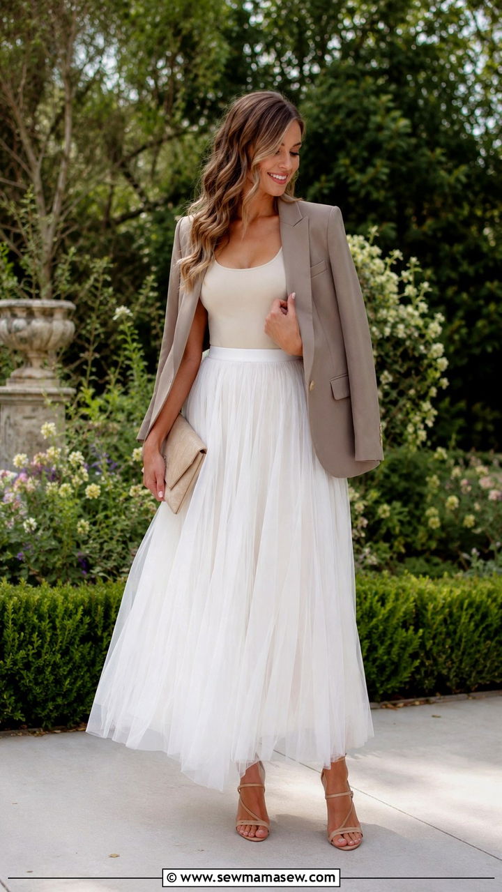 White Tulle Skirt With Blazer - 20 Tulle skirt outfit ideas with a blazer