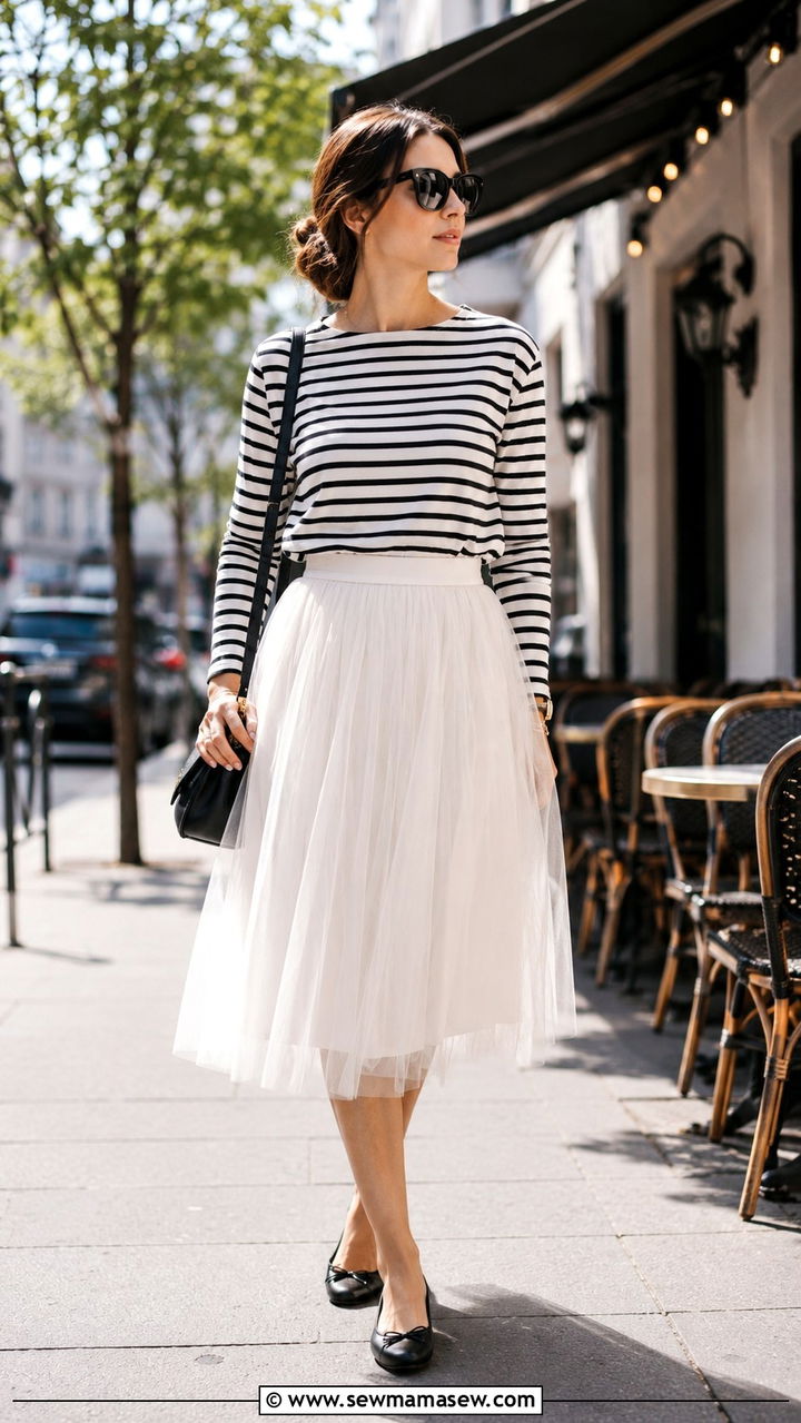 White Tulle Skirt With Striped Tee Outfit - 20 Tulle skirt outfit ideas with a tee