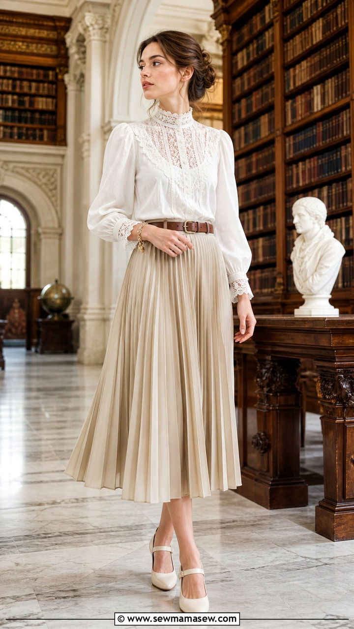 White Victorian Blouse And Midi Skirt - 40 light academia outfits ideas