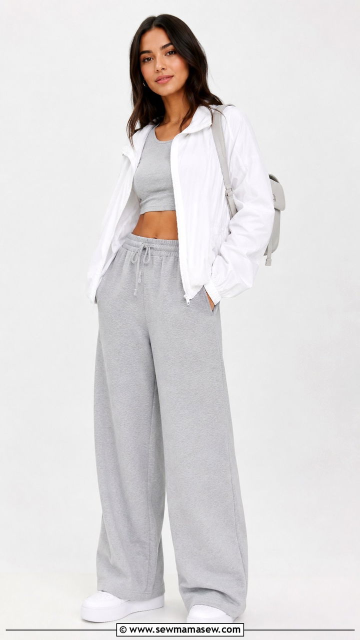 White Windbreaker With Gray Wide Leg Joggers - 25 windbreaker outfits 2026