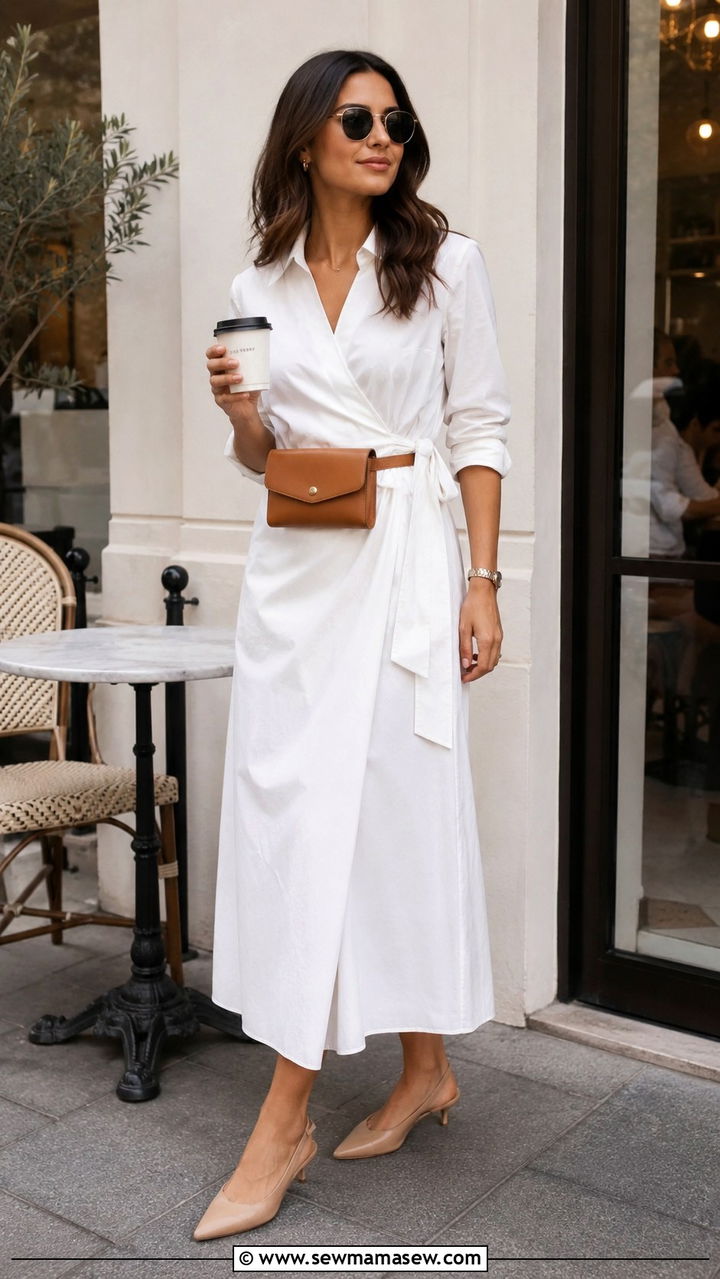 White Wrap Dress With Kitten Heels Outfit - 25 Wrap dress outfit ideas with heels