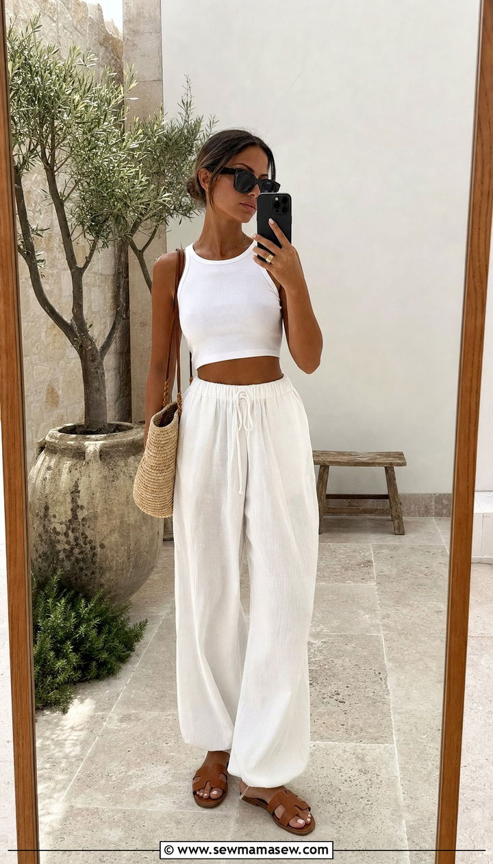 White balloon pants with cropped top - 35 balloon pants outfits for women