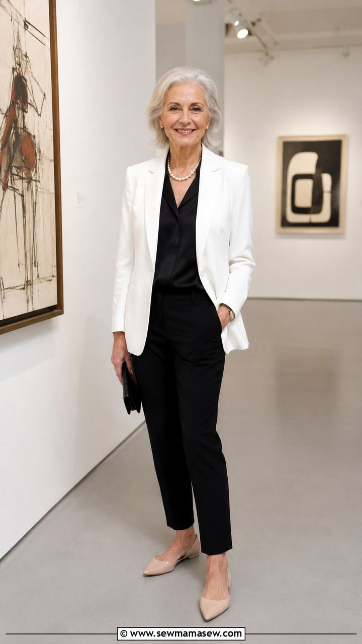 White blazer with black blouse outfit - 20 How to style a blazer over 60