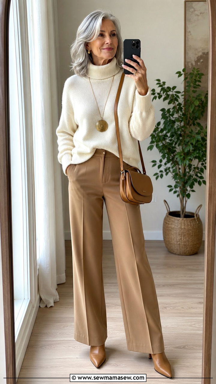White blouse with tailored trousers - 25 Modest outfits for women over 60