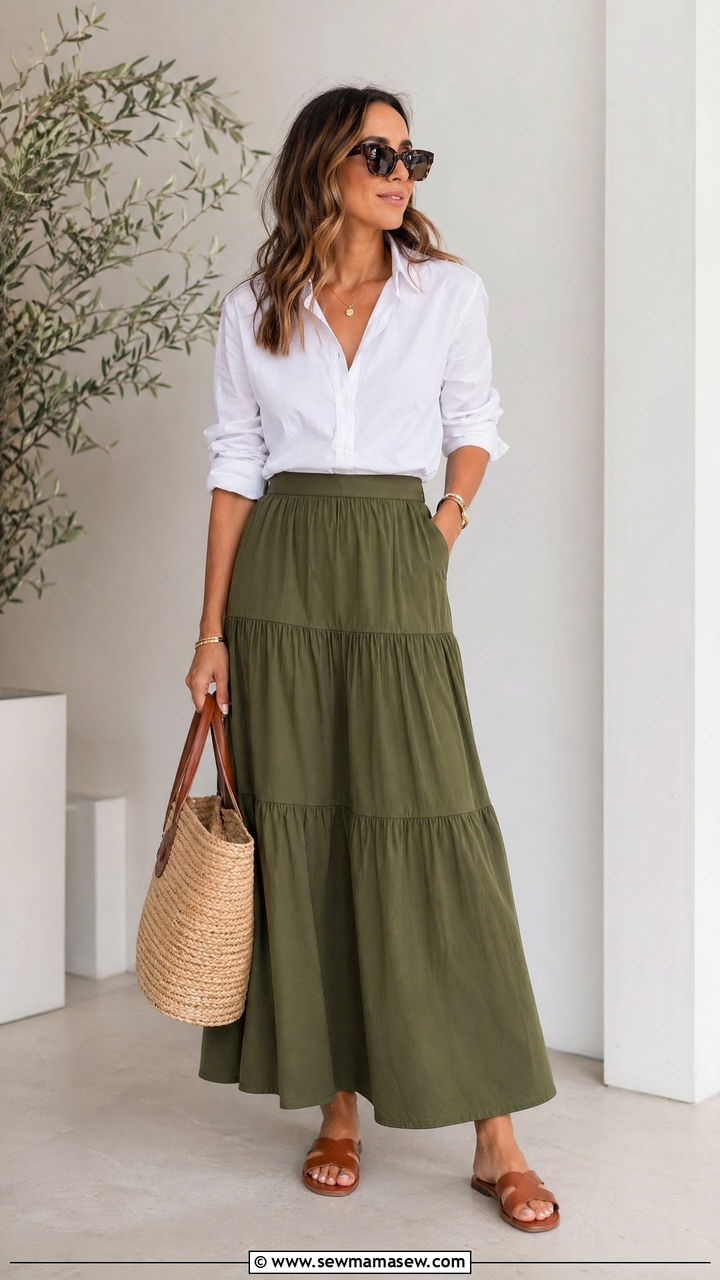 White button down and long skirt summer outfit - 35 Cool summer outfits