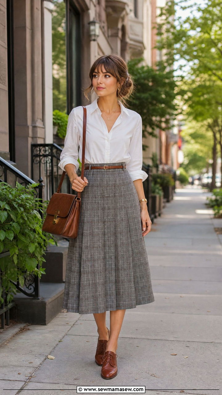 White button down and plaid skirt outfit - 30 librarian core outfits ideas