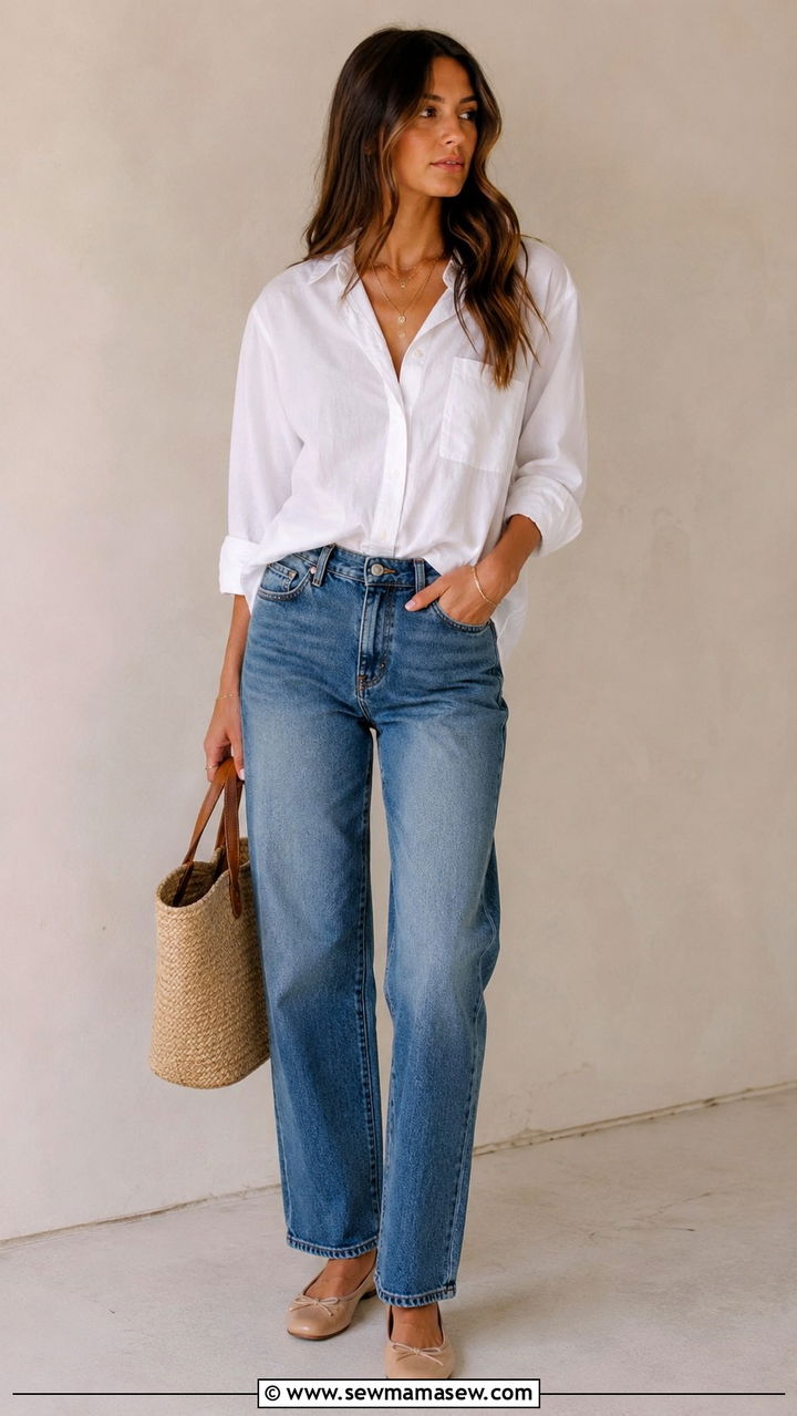White button down and straight leg jeans outfit - 30 casual Pinterest outfits