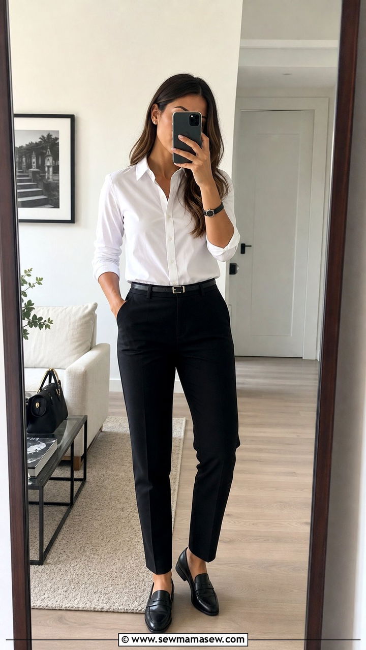 White button down shirt and black tailored trousers outfit - 35 Business casual outfits for young professionals