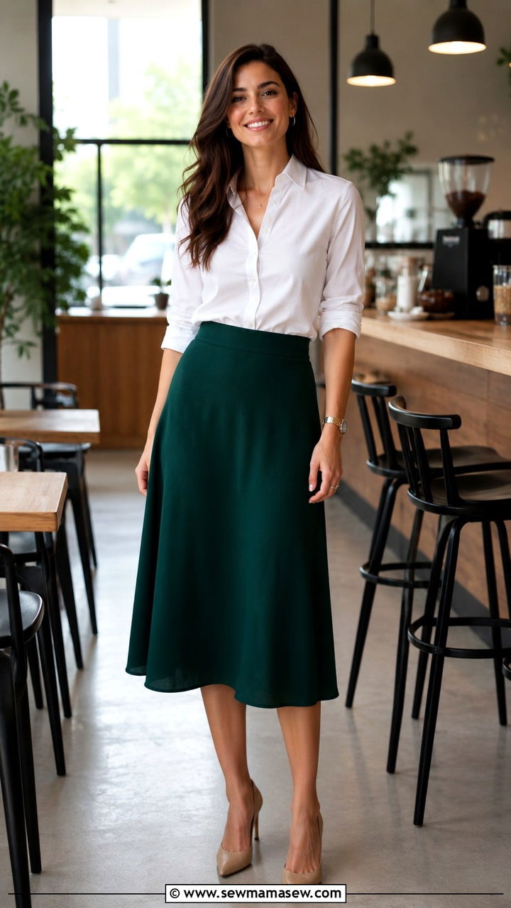 White button down with a line midi skirt and slingback heels - 25 Work outfit ideas for Wednesday
