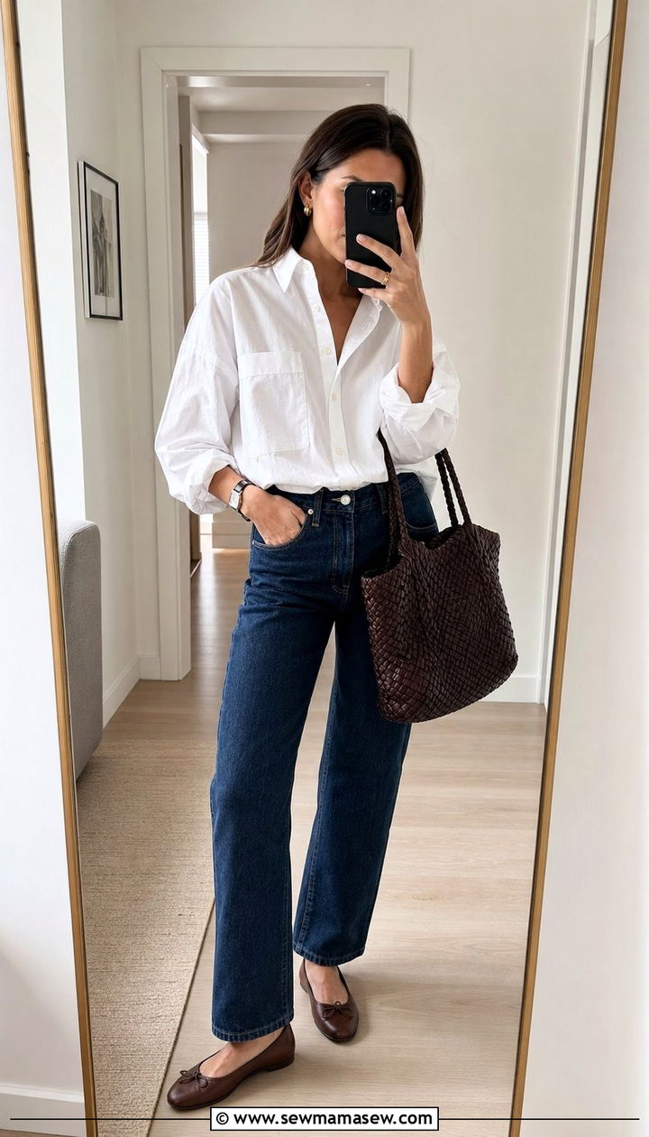 White button down with high waisted jeans old money look - 25 cute old money outfits