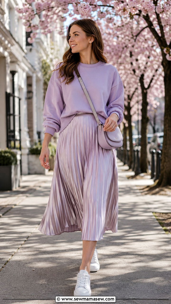 White button down with satin midi skirt and mules - 30 Spring travel capsule wardrobe