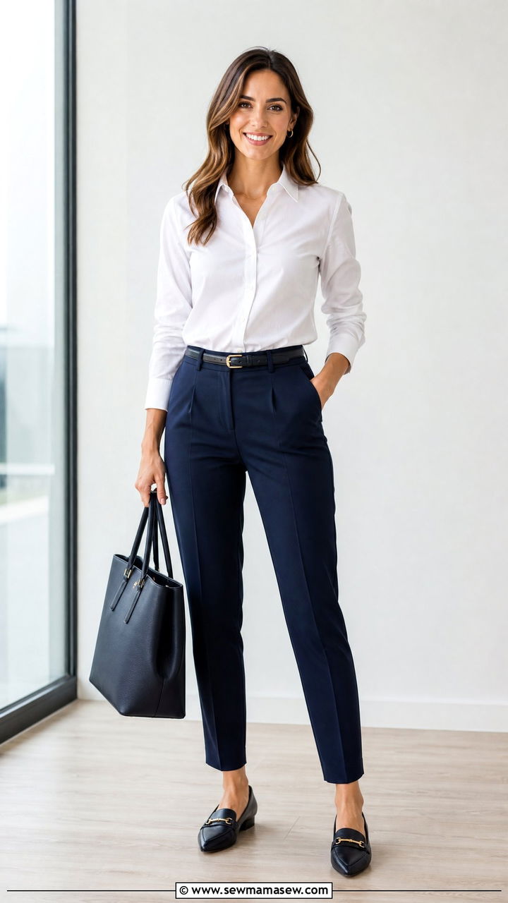 White button down with tailored trousers outfit - 30 Management consultant outfit ideas