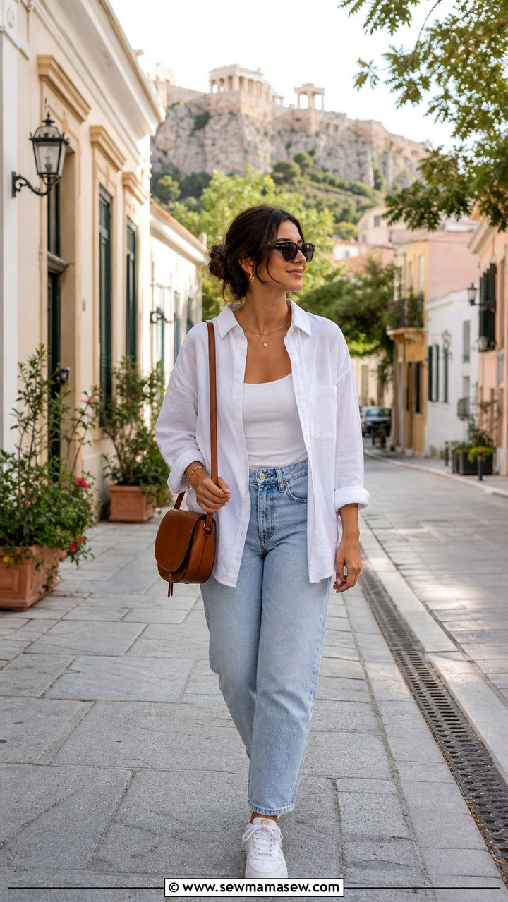 White button up and jeans outfit for Athens - 40 What to wear in Athens