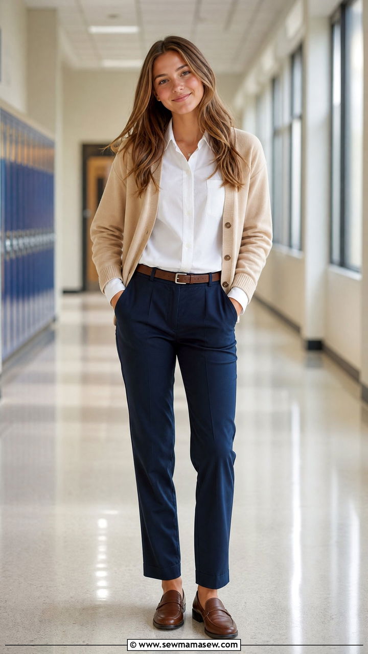 White button up with cardigan for picture day - 25 High school picture day outfit ideas