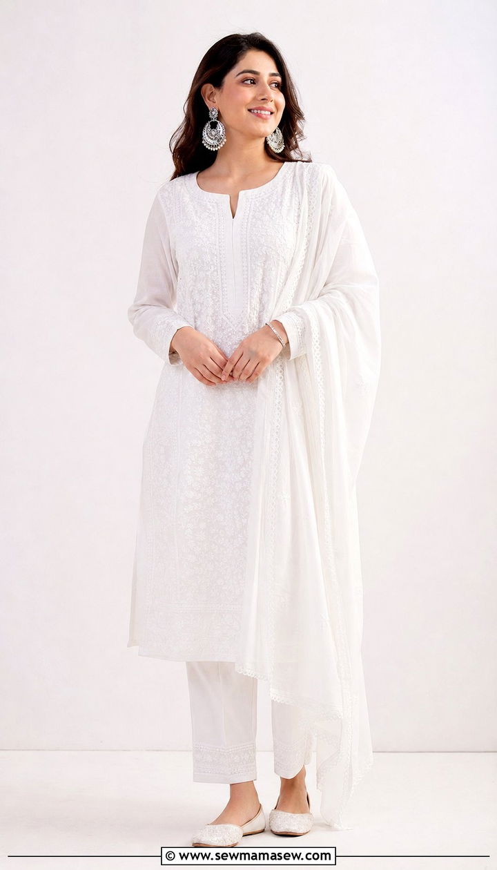 White chikankari kurta with silver jewelry - 25 Eid al Adha outfit ideas 2026