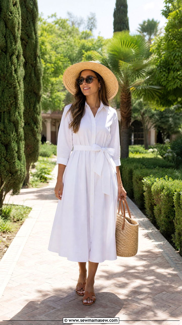 White cotton dress with a straw hat - 25 Fes outfit ideas