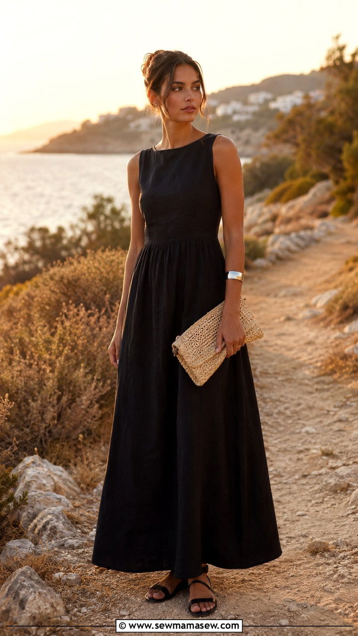 White cotton eyelet midi dress with woven slides outfit - 20 Low key summer outfit ideas 2026