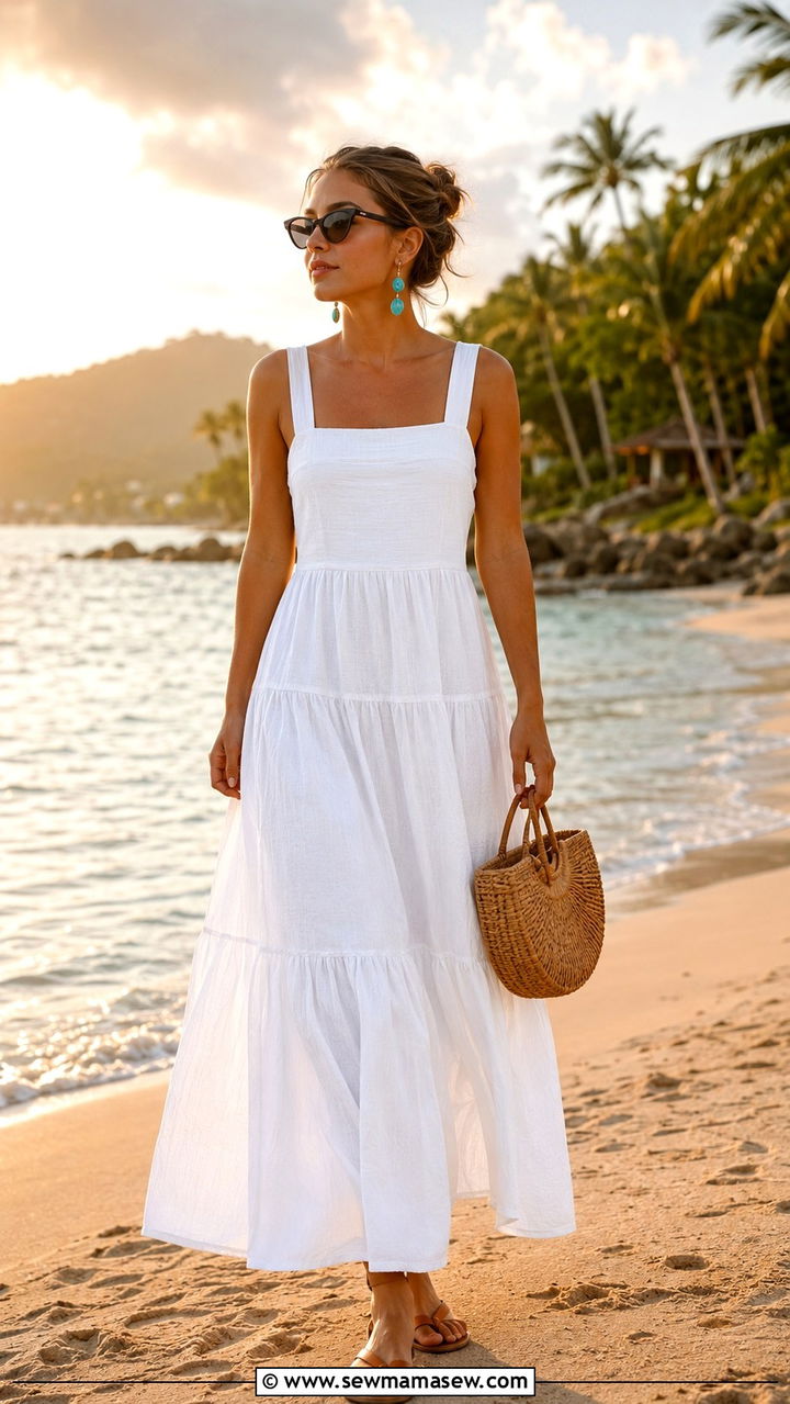 White cotton maxi dress Koh Samui summer - 30 Koh Samui vacation outfit ideas