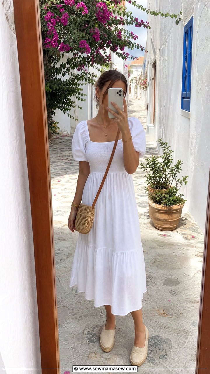 White cotton midi dress with espadrilles - 25 Izmir outfit ideas
