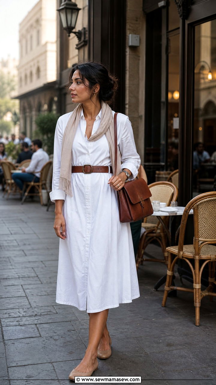 White cotton midi shirtdress with woven belt outfit - 25 Cairo outfit ideas