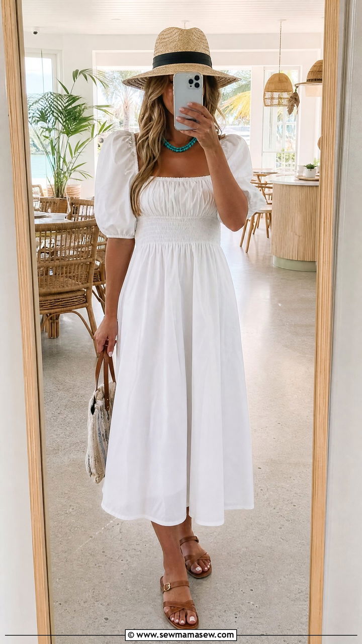 White cotton sundress modest resort outfit - 30 modest resort vacation outfit ideas