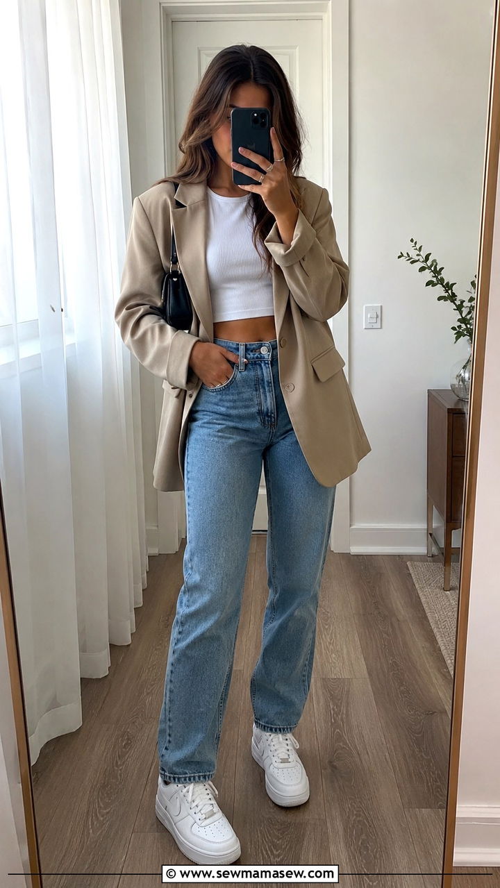 White crop top and oversized blazer outfit - 30 Last day of school outfit ideas