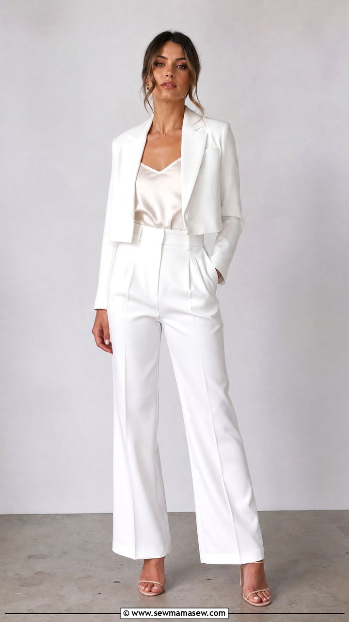 White cropped blazer outfit with heels - 30 Cropped blazer outfit ideas with heels