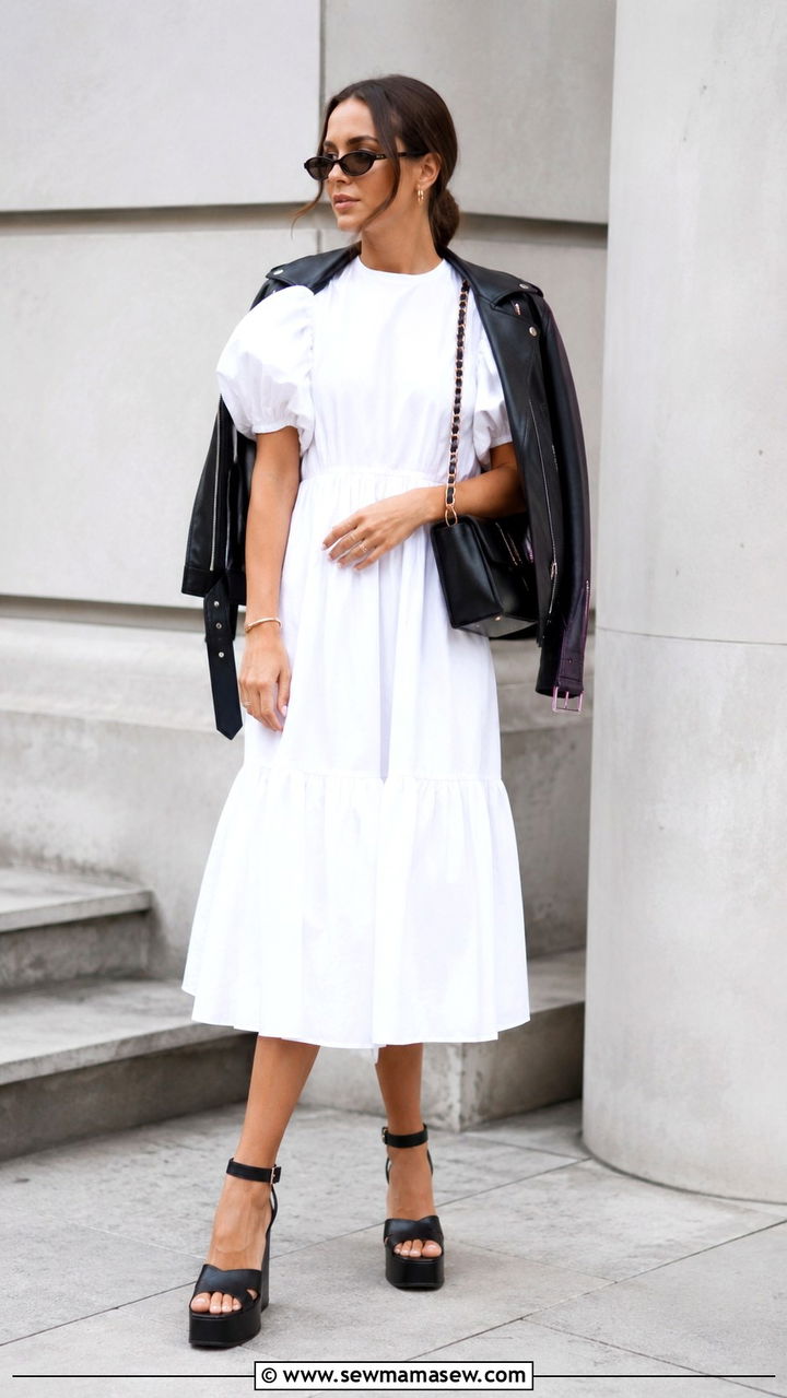 White dress with chunky black wedges - 30 How to style wedges