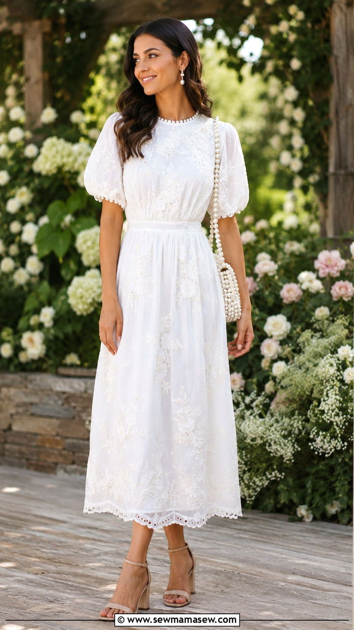 White embroidered dress with neutral heels - 25 White dress outfit ideas summer 2026