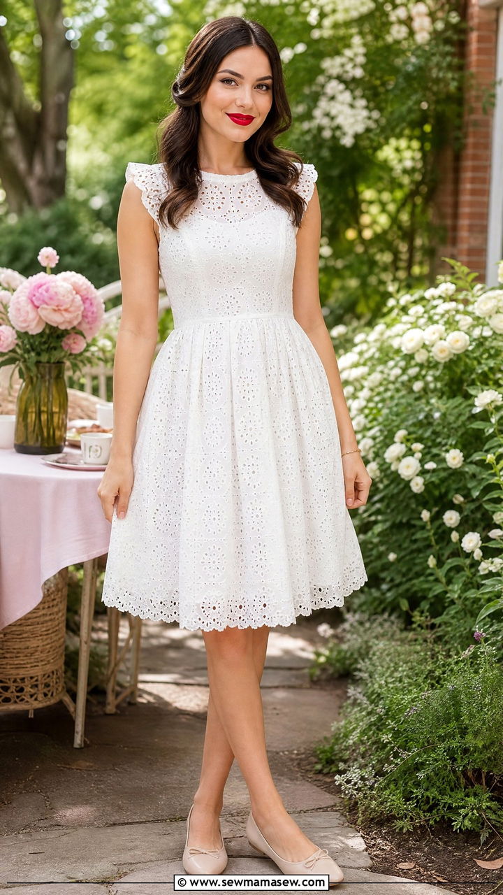 White eyelet dress and red lip Bardot - 25 Brigitte Bardot outfit ideas