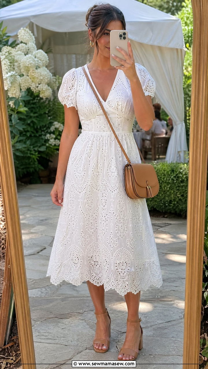 White eyelet dress with tan accessories outfit - 35 dress outfits ideas