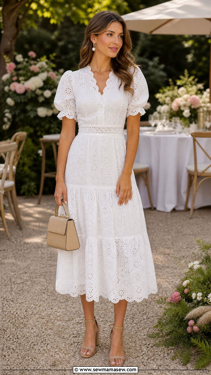 White eyelet midi dress outfit for Labor Day weekend - 35 Labor Day weekend outfit ideas