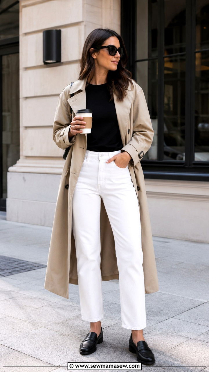 White jeans and black loafers outfit - 25 White jeans outfit ideas with loafers