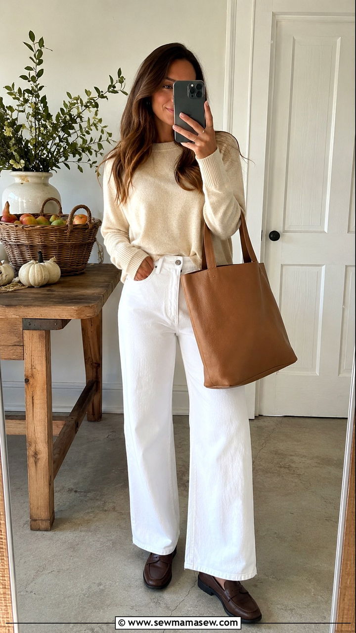 White jeans and brown loafers outfit - 25 White jeans outfit ideas with loafers
