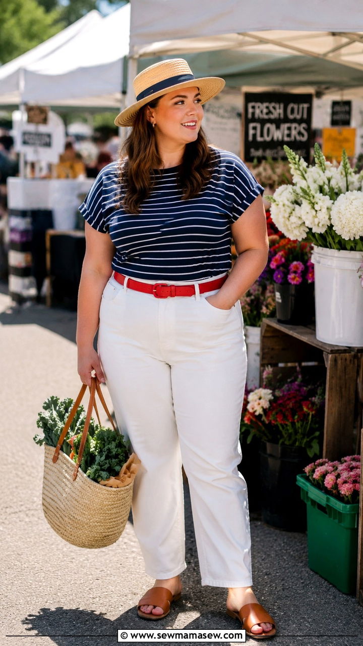 White jeans and nautical stripe top plus size - 20 Coastal grandma outfits plus size