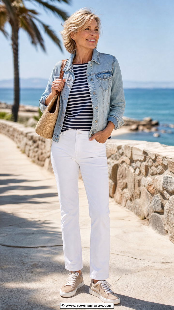 White jeans and neutral sneakers outfit - 35 Jeans and sneakers outfit ideas over 50