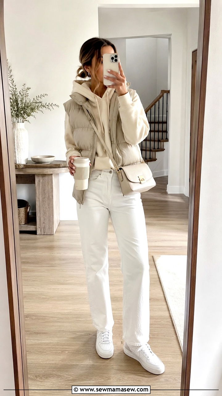 White jeans and white sneakers with hoodie - 25 White jeans outfit ideas with white sneakers
