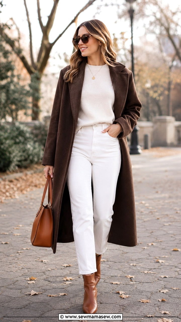 White jeans and wool coat with ankle boots - 30 How to style a wool coat