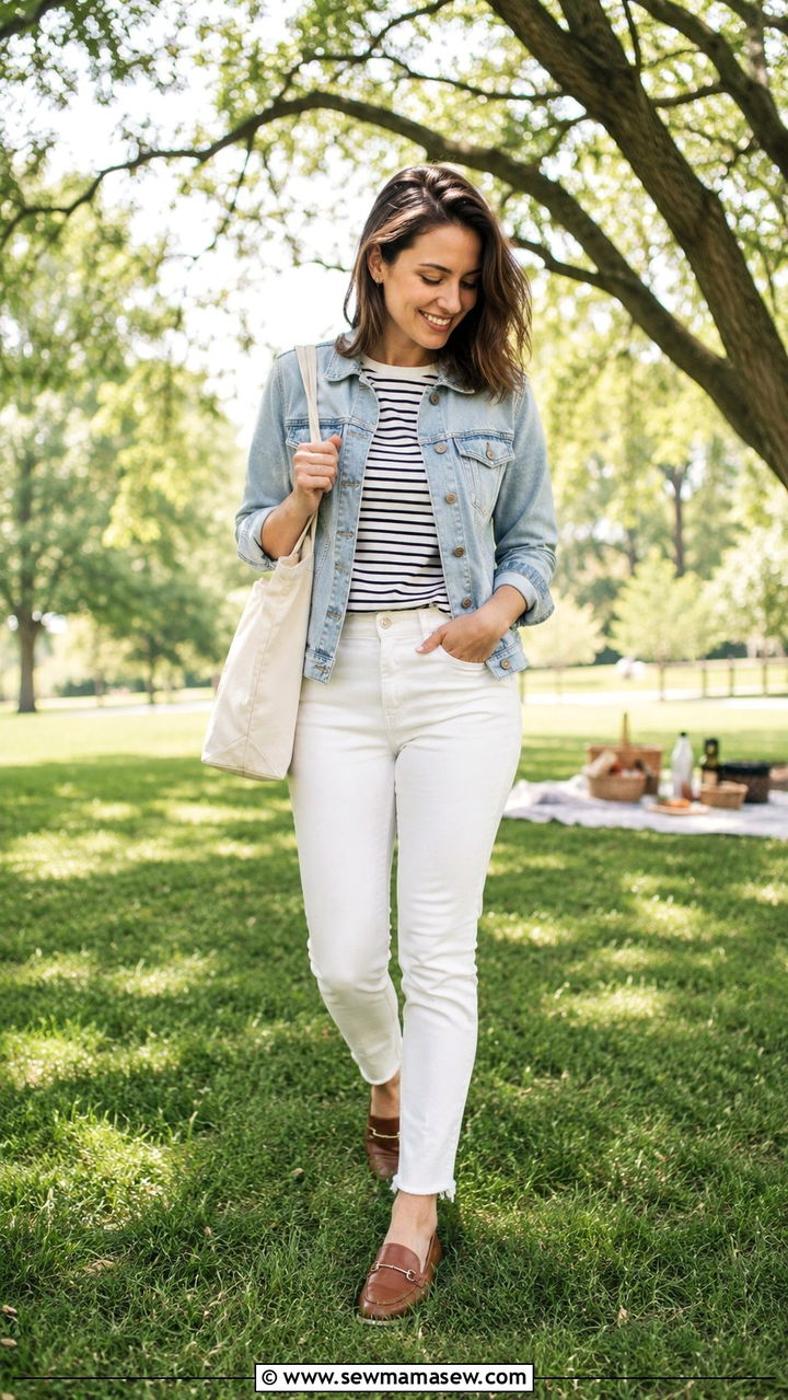 White jeans denim jacket and loafers outfit - 25 White jeans outfit ideas with loafers