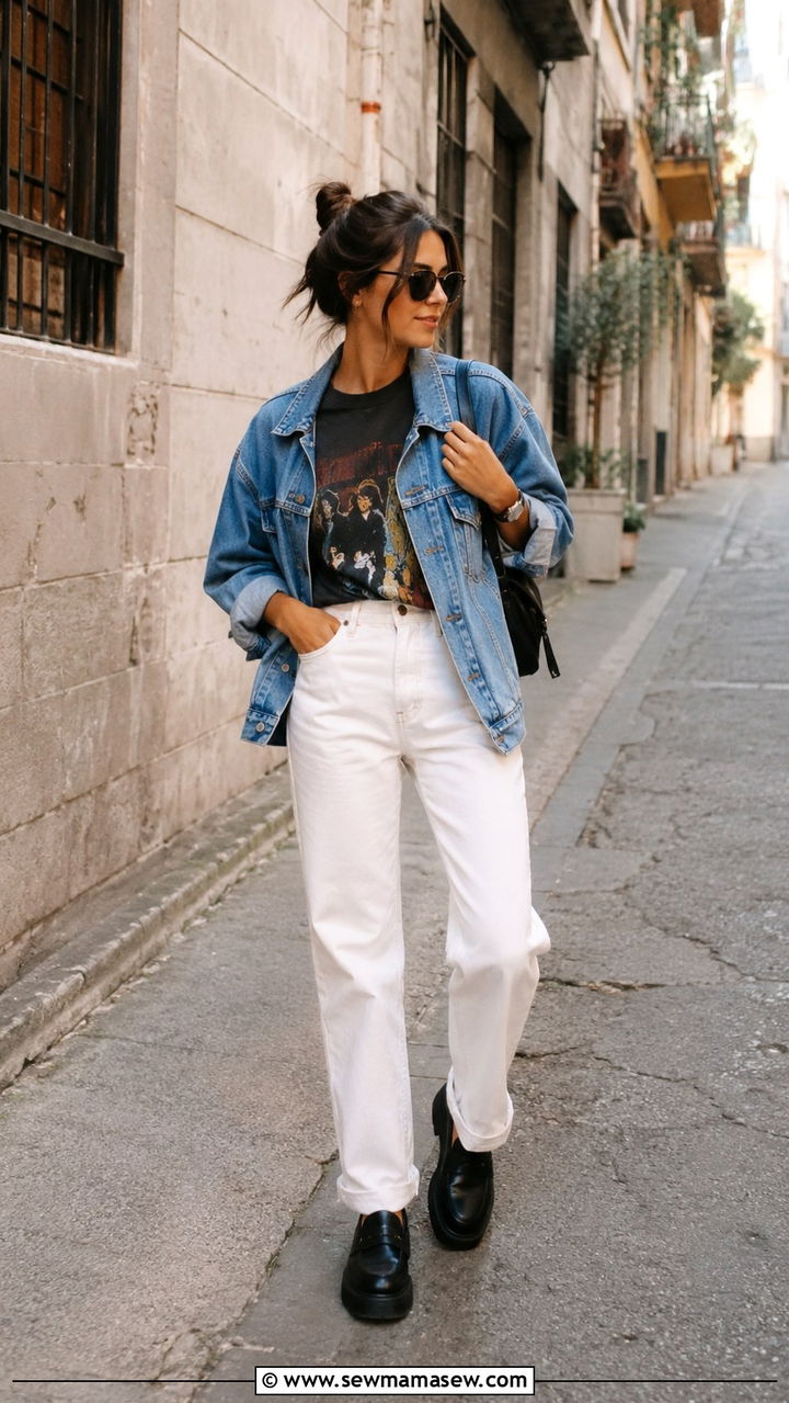 White jeans graphic tee and loafers outfit - 25 White jeans outfit ideas with loafers