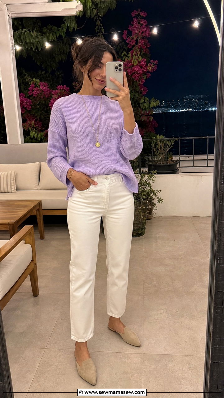 White jeans with pastel sweater - 25 Izmir outfit ideas
