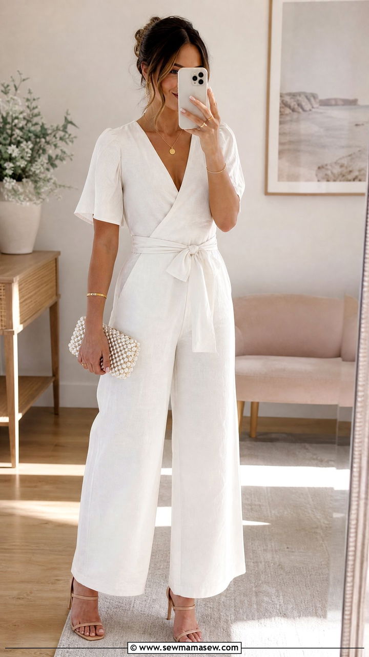 White jumpsuit casual bridal shower bride outfit - 25 casual bridal shower outfits