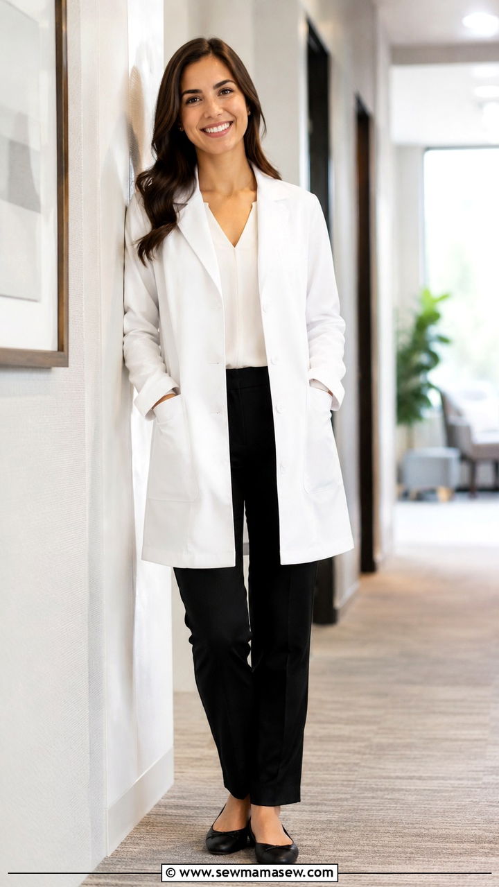 White lab coat with dress pants and flats - 25 Vet tech outfit ideas